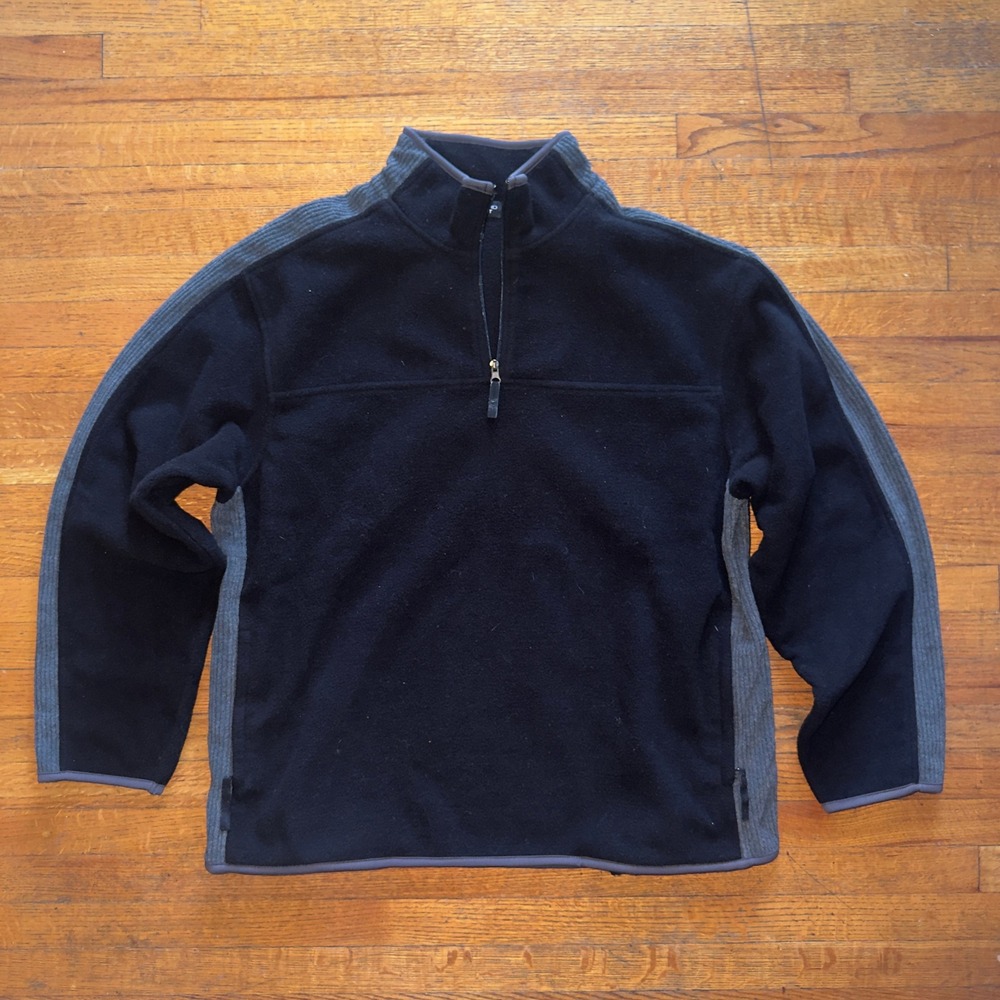 Ashford Sport Mens Fleece‎ Pullover Quarter Zip Gray Black Sweater Jacket L